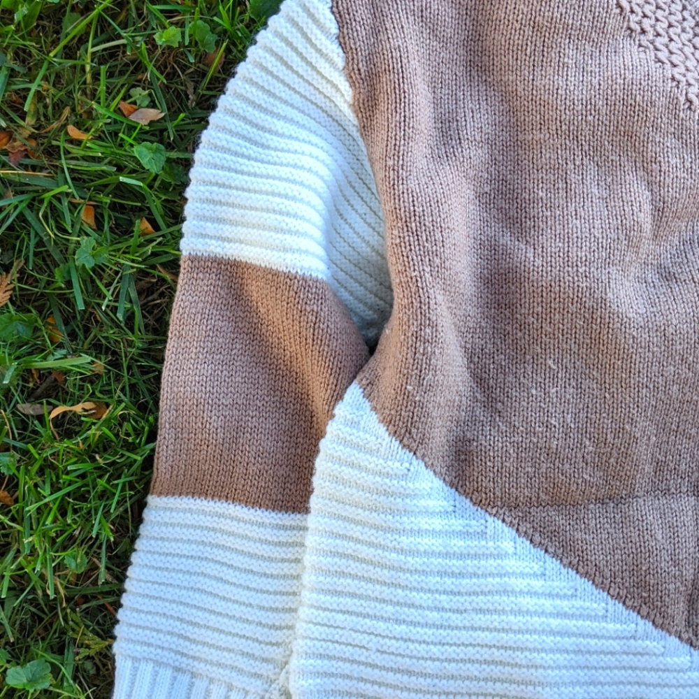 Tan and Cream Color Block Sweater - Picture 2 of 4